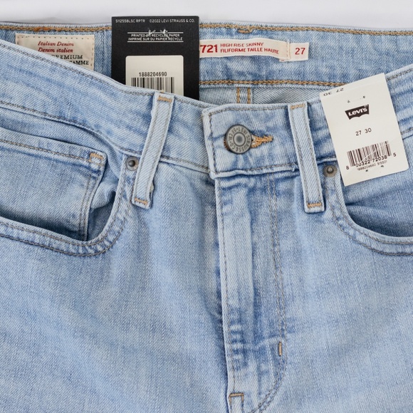 NWT LEVI'S 721 HIGH RISE SKINNY Size 27 Light Wash Custom Short Rip Denim Jeans - Picture 5 of 5
